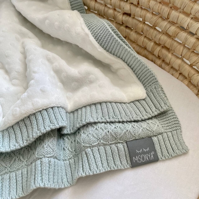 Paturica bebe Confort din bumbac si tesatura minky verde menta (3)